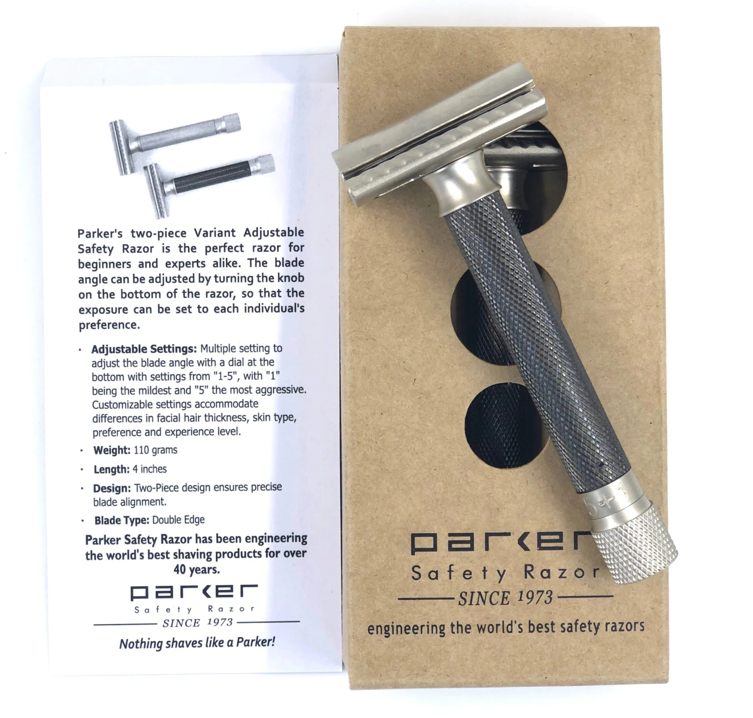Parker Variant Adjustable Safety Razor, Graphite Coloured Handle 4 Parker Variant Adjustable Safety Razor, Graphite Coloured Handle - Image 2