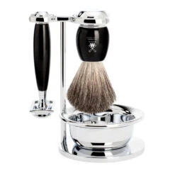 Muhle VIVO 4 PCE Shave Set - Safety Razor, Badge Brush, Bowl & Stand