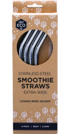 Ever Eco Stainless Steel Straws Bent- 4pk + Brush