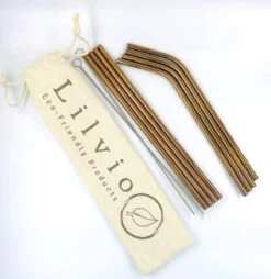 Lilvio Reusable Stainless Steel Straws - Set Of 8- Rose Gold