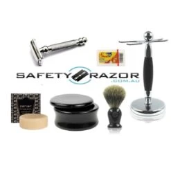 Parker 99R Safety Razor, Blades, Stand, Wooden Bowl, Soap And Badger Hair Brush